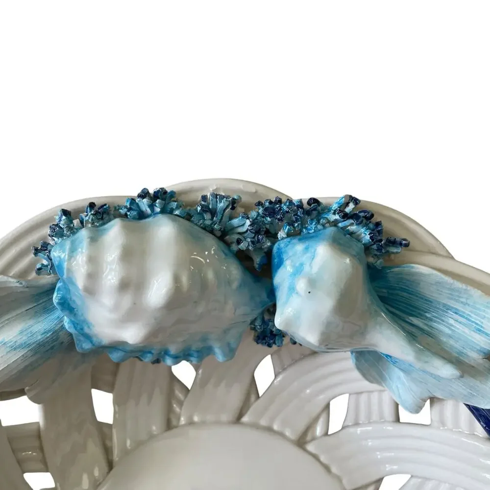 Ceramiche D’arte Handmade In Italy Basket Weave Bowl with Sea Creatures 11in NEW